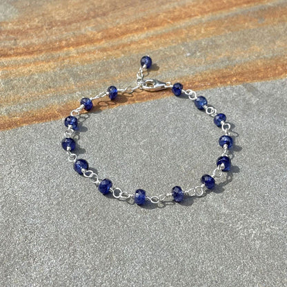 925 Sterling Silver Blue Sapphire Beaded Bracelet | Handmade