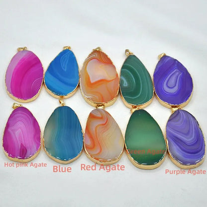 20To25MM Approx Sardonyx Pendant Multi Color Blue Pink Gemstone Pendant 925 Sterling Silver Gold Electroplated Set  Anniversary Gift's Women and girl Jewelry For Her