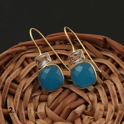 8MM or 4X6MM Garnet Aquamarine Faceted Gemstone Rectangle Cushion Shape Dangle Pair Earring Handmade Sterling Silver Earring For Women Girl Jewelry