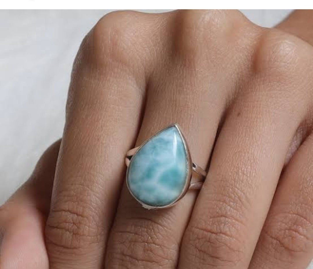 925 Sterling Silver Handmade Ring With Larimar