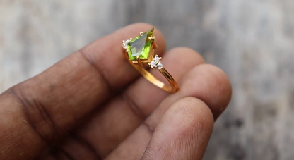 Gold Plated Silver Kite Peridot Quartz Ring 8x10mm