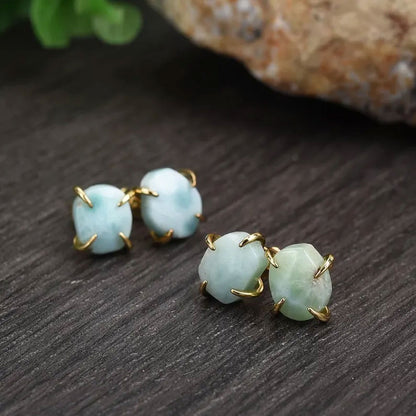 2025 Trendy Sterling Silver Stud Pair Earring 8X10MM Unione Shaped Larimar Gemstone Bezel Setting For Anniversary Gift Women or Men Jewelry For Her