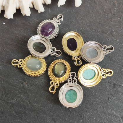 Handmade 925 Sterling Silver Pendants Oval Shape Labradorite Amethyst Natural Stone Size 12X15MM Bezel Set Pendant For Birthday Gift Women Jewelry