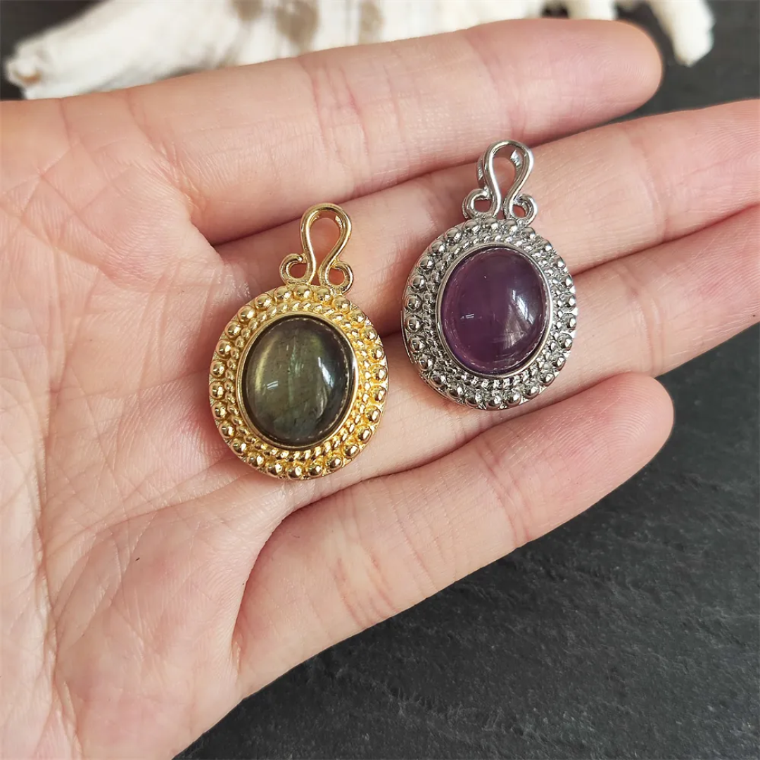 Handmade 925 Sterling Silver Pendants Oval Shape Mix Natural Stone Size 12X15MM Bezel Set Pendant For Birthday Gift Women Jewelry
