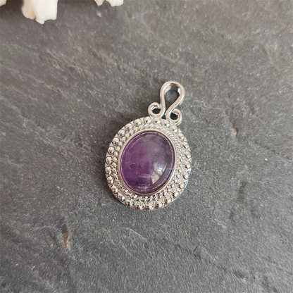 Handmade 925 Sterling Silver Pendants Oval Shape Labradorite Amethyst Natural Stone Size 12X15MM Bezel Set Pendant For Birthday Gift Women Jewelry