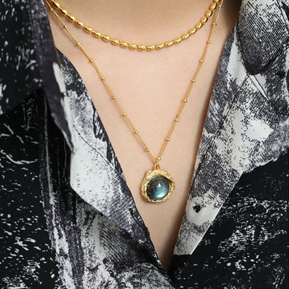 Silver Necklace Oval Shape Labradorite Natural Stone 15–20MM