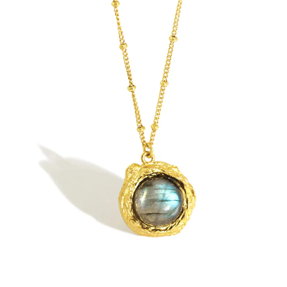 Silver Necklace Oval Shape Labradorite Natural Stone 15–20MM