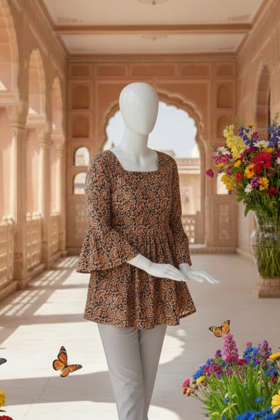 Ethnic Red Floral Tunic for Women | Festive Cotton Kurti Top