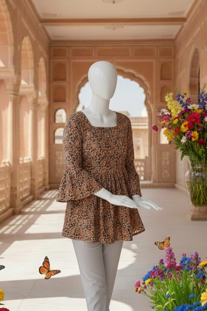 Ethnic Red Floral Tunic for Women | Festive Cotton Kurti Top