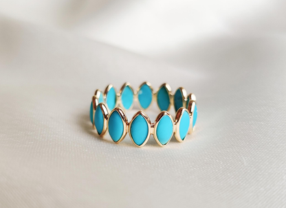 Crafted By Hand Sterling Silver Gold Plated Fine Ring 3X5MM Blue Chalcedony Marquise Shaped Gemstone Bezel Set For Anniversary Gift Women or Men Jewelry
