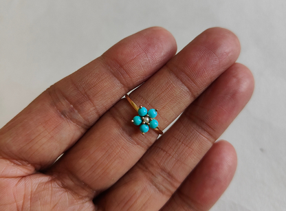 Crafted By Hand Sterling Silver Gold Plated Smart Ring 5MM With Flower Shaped Turquoise Beads Gemstone Prong Set For Anniversary Gift Women or Men Jewelry