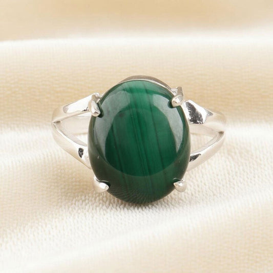 Handmade Malachite Gemstone Ring | 8X10MM Oval Prong Set