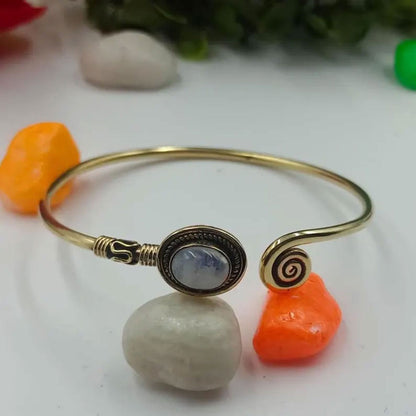 Gold Spiral Cuff Bracelet with Oval Moonstone | Hariom