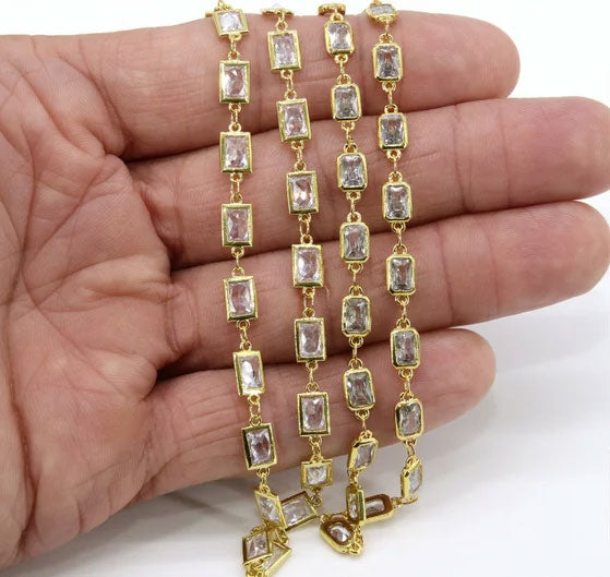 Crystal Quartz Rectangle Bezel Setting Chain Finding