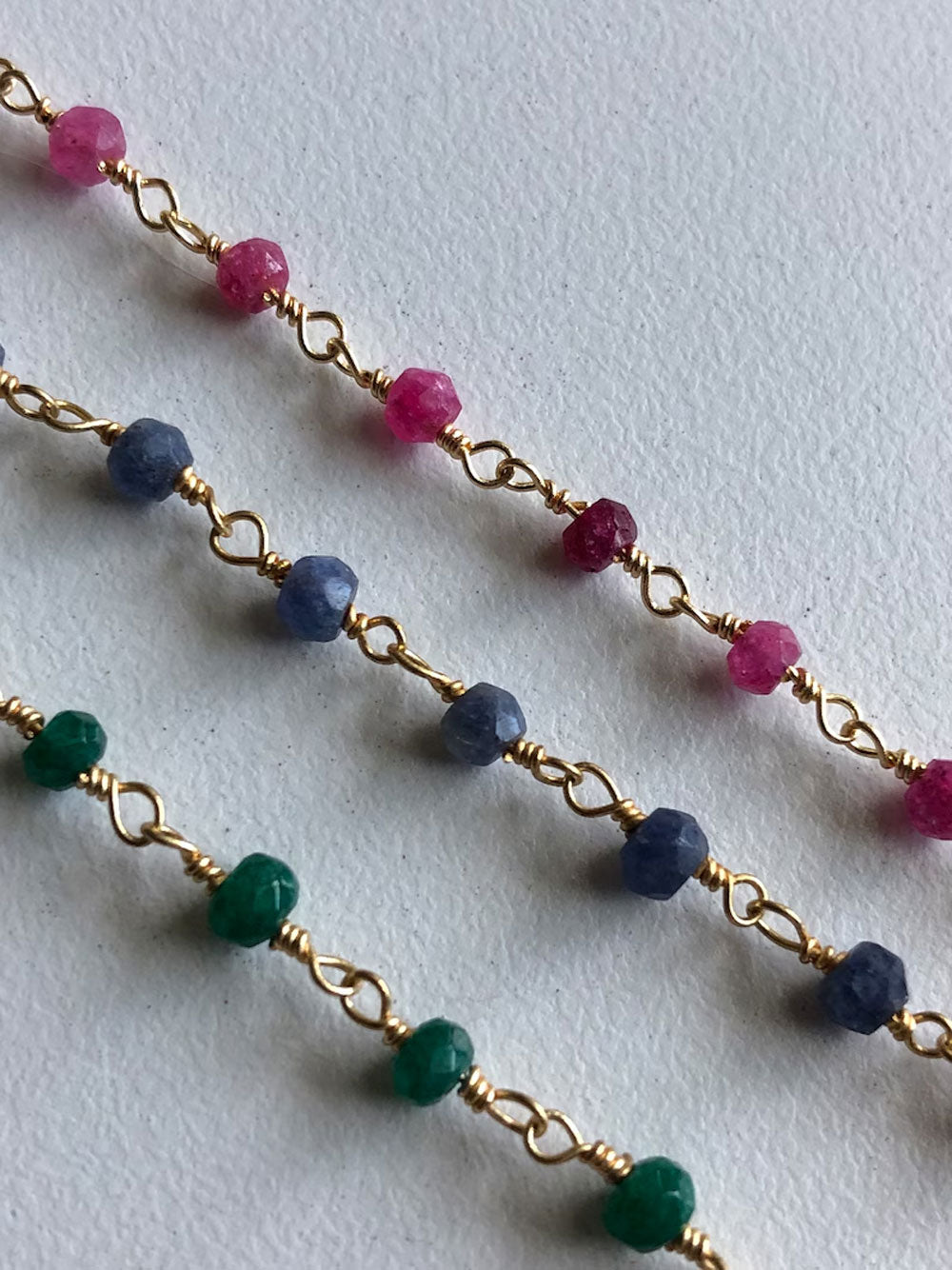 Pink Faceted Gemstone Rosary Chain Necklace | Brass Filled