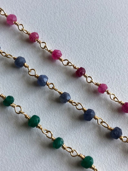 Pink Faceted Gemstone Rosary Chain Necklace | Brass Filled