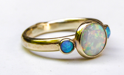 Crafted By Hand Sterling Silver Gold Plated Fine Ring 8X10MM With 2X4MM Round Shaped Ethiopian Opal Gemstone Bezel Set For Anniversary Gift Women or Men Jewelry
