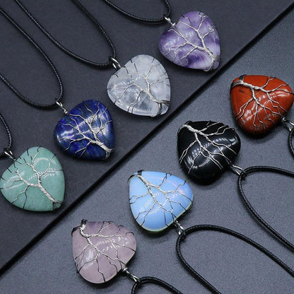 Trendy 2025 12mm Heart Shape Multi Color Gemstone Crafted By Hand 925 Sterling Silver Tree Pendant With Chain Necklace Bezel Setting For Anniversary Gift's Women or Men Jewelry