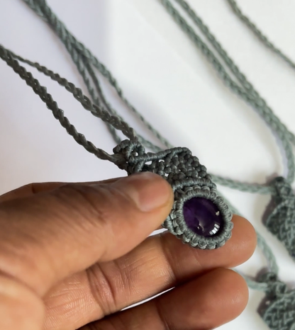 Crafted By Hand Macrame Jewelry Awesome Pendant Dark Jungle Green Color Threads 12X15MM Amethyst Oval Shaped Gemstone Bezel Set For Happy Birthday Gift Women Jewelry