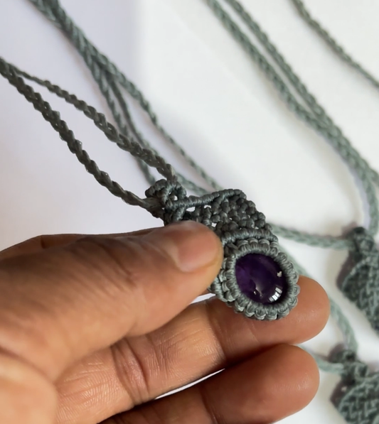Crafted By Hand Macrame Jewelry Awesome Pendant Dark Jungle Green Color Threads 12X15MM Amethyst Oval Shaped Gemstone Bezel Set For Happy Birthday Gift Women Jewelry