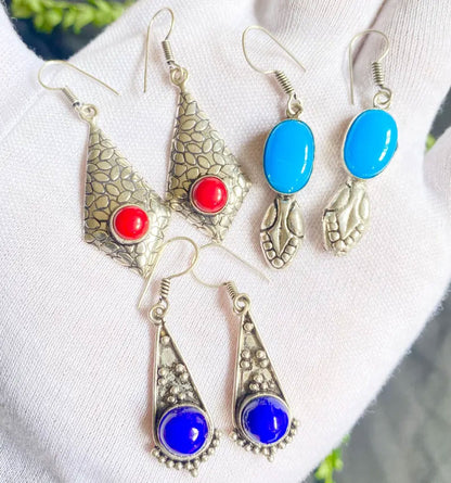 Stylish Handmade Brass Dangle Earrings with Mix Stone
