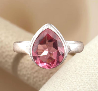 Handmade Pink Hydro Quartz Ring | 9X12MM Heart Bezel Set