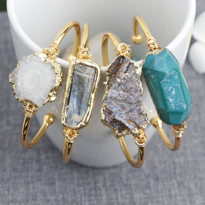 2025 Trendy 925 Sterling Silver Gold Plated Adjustable Bangles 15To20mm Any Shape Mixed Druzy Gemstone Bezel Setting For Anniversary Gift's Women or Men Jewelry For Her