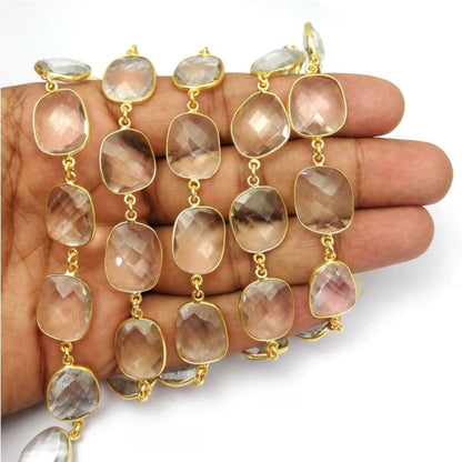 Crystal Quartz Cushion Bezel Setting Chain Finding