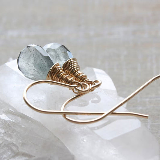 Labradorite Faceted Wire Wrapped Hook Earrings | Handmade