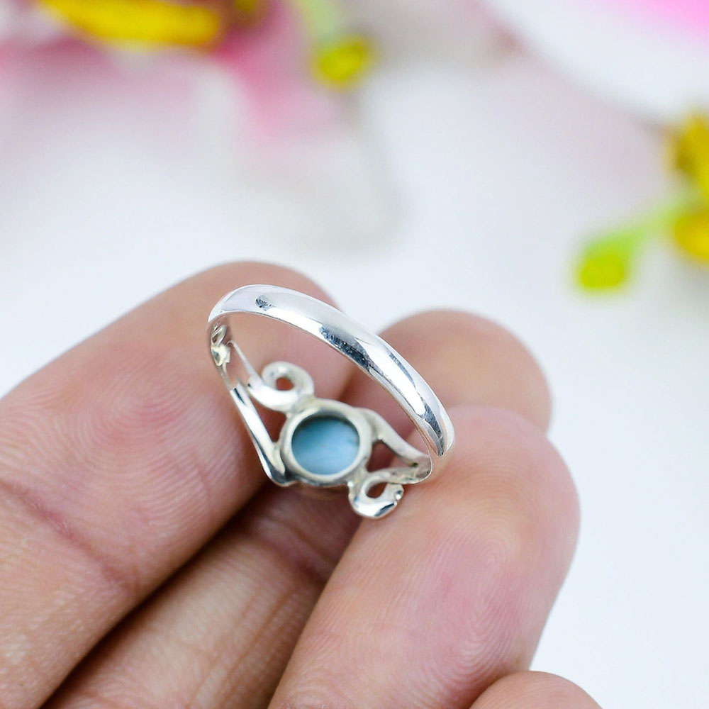 2025 Trendy Sterling Silver Rings 8X10MM Oval Shaped Larimar Gemstone Bezel Setting For Anniversary Gift Women or Men Jewelry For Her