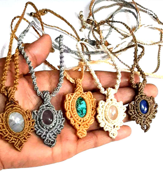 pendant, mix color stone & thread