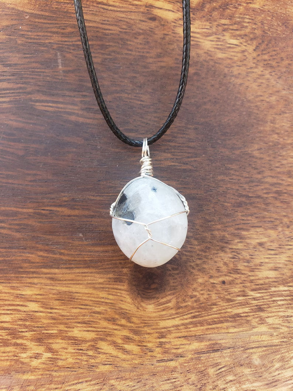 Raw Moonstone Crystal Pendant Necklace | Wire Wrapped