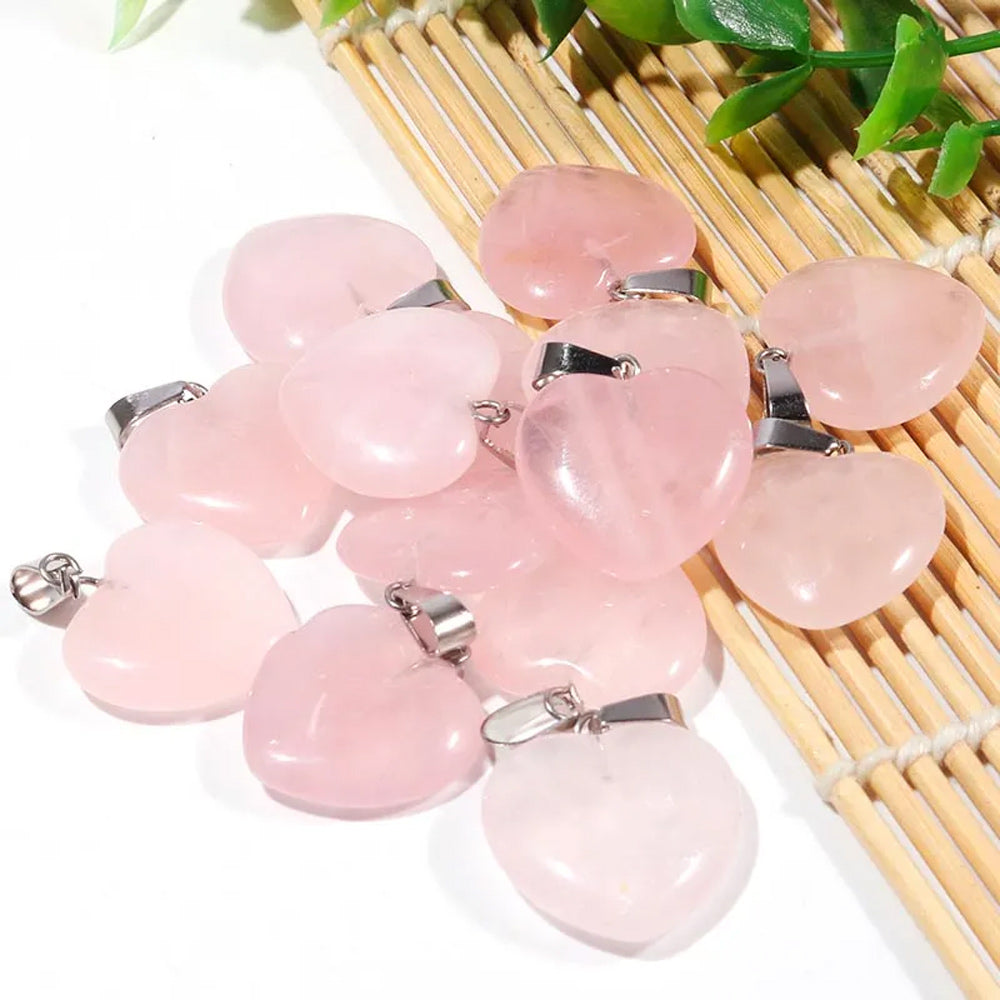 10mm Heart Shape Rose Quartz Gemstone Pendant Crafted By Hand 925 Sterling Silver Drill Set For Anniversary Gift's Women or Men Jewelry