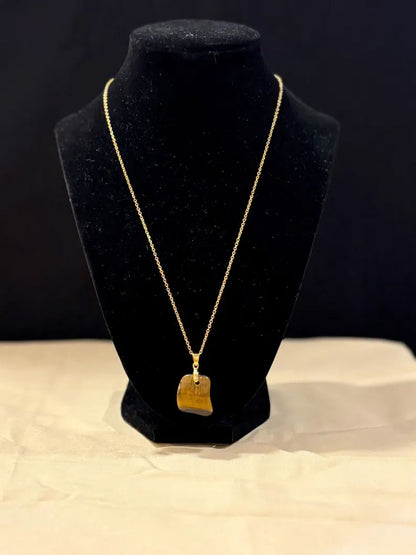Natural Tiger's Eye Stone Pendant | Gold Plated Jewelry