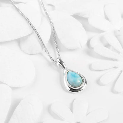 Natural Larimar Gemstone Brass Necklace Pear Shape