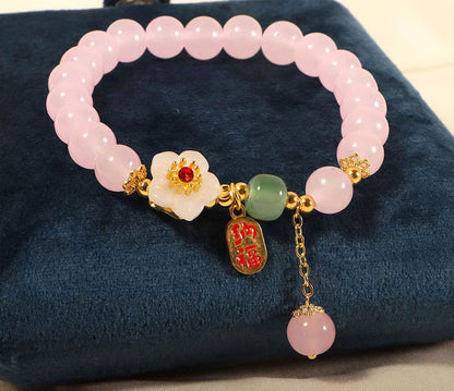 Handmade Brass Bracelet with Rose Quartz 10MM Beads Hari Om Creations