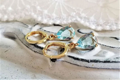 Blue Topaz Gold Plated Hoop Drop Earrings | Handmade