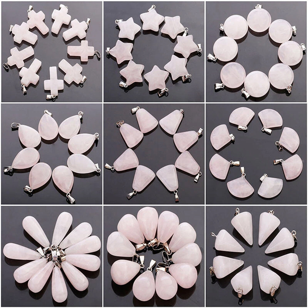 12mm Multiple Shaped Natural Rose Quartz Gemstone Pendant Handmade 925 Sterling Silver Drill Set For Anniversary Gift's Women or Men Jewelry For Her