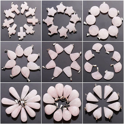 12mm Multiple Shaped Natural Rose Quartz Gemstone Pendant Handmade 925 Sterling Silver Drill Set For Anniversary Gift's Women or Men Jewelry For Her