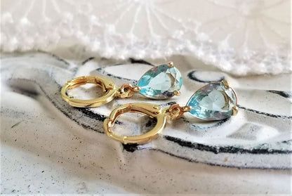Blue Topaz Gold Plated Hoop Drop Earrings | Handmade