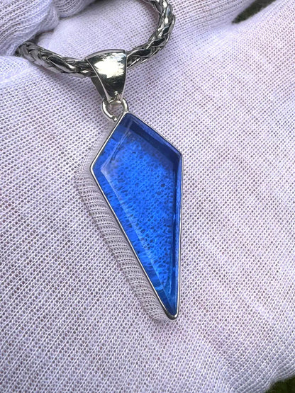 Silver Framed Blue Textured Stone Kite Pendant