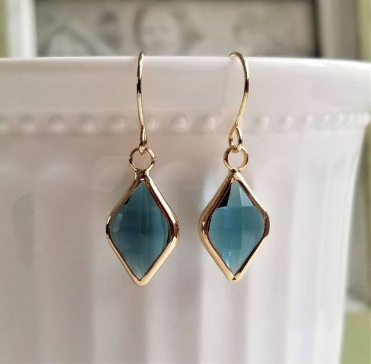 Blue Chalcedony Gold Plated Geometric Drop Earrings | Designer