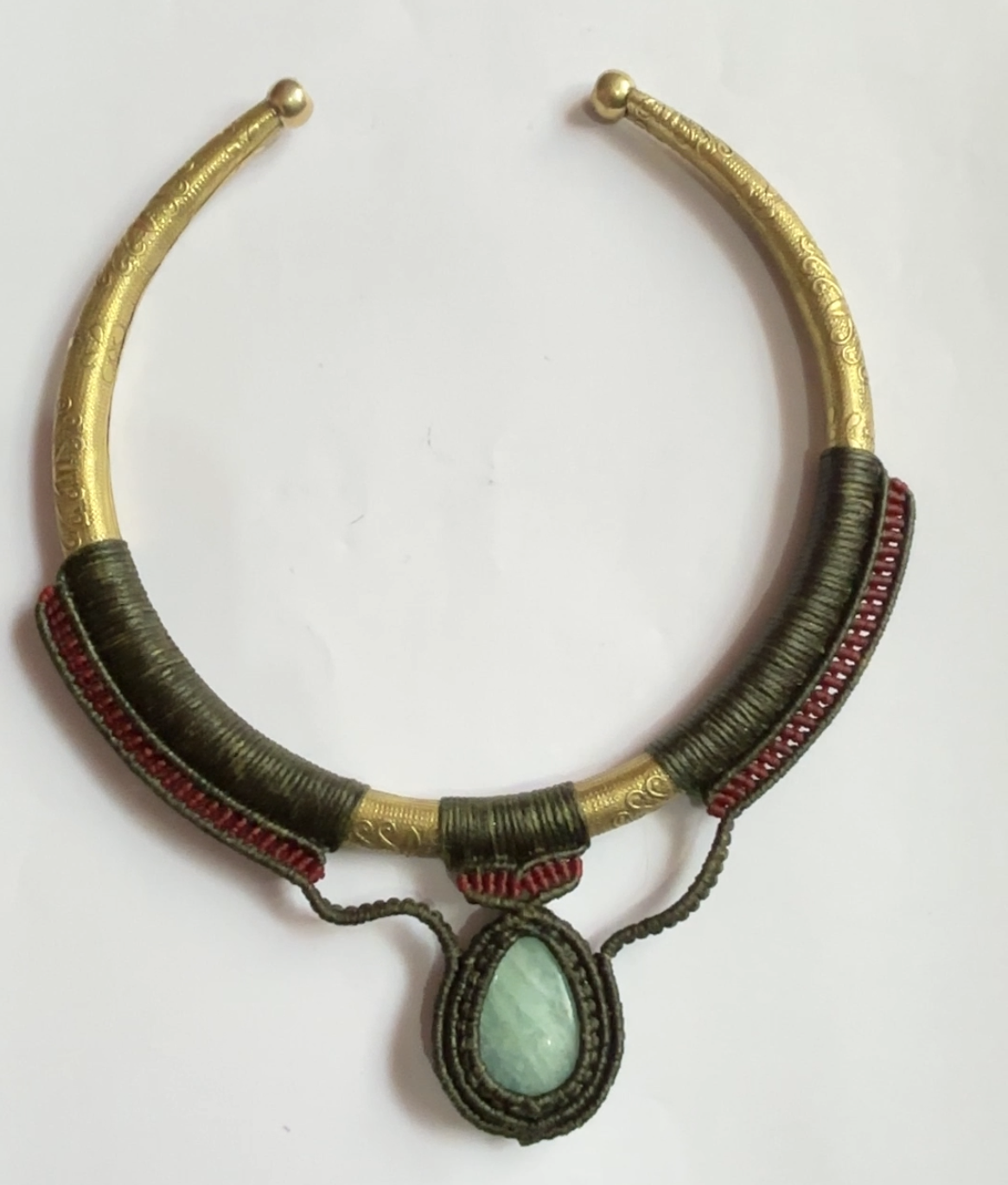 Amazonite, necklace, solid brass wire