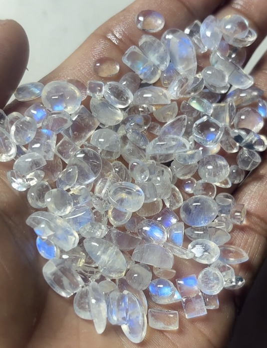 White rainbow mooststone cut stone free form lot size length 10-25mm approx