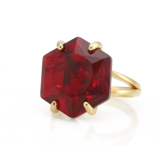 Crafted By Hand Sterling Silver Gold Plated Smart Ring 10" With Hexagon Shape Garnet Cut Gemstone Prong Set For Anniversary Gift Women or Men Jewelry