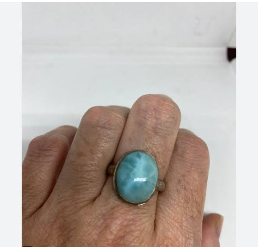 925 Sterling Silver Handmade Ring With Larimar