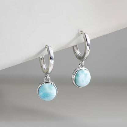 2025 Trendy Crafted By Hand Sterling Silver Pair Earring 10MM Round Shaped Larimar Gemstone Bezel Setting For Anniversary Gift Women or Men Jewelry For Her