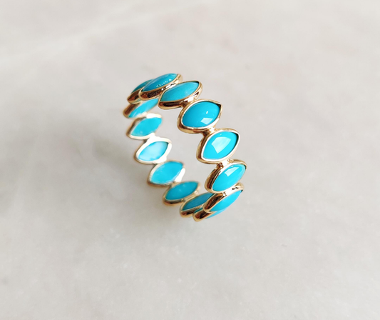 Crafted By Hand Sterling Silver Gold Plated Fine Ring 3X5MM Blue Chalcedony Marquise Shaped Gemstone Bezel Set For Anniversary Gift Women or Men Jewelry