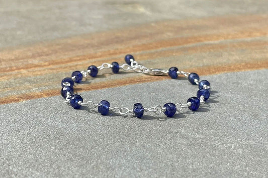 925 Sterling Silver Blue Sapphire Beaded Bracelet | Handmade
