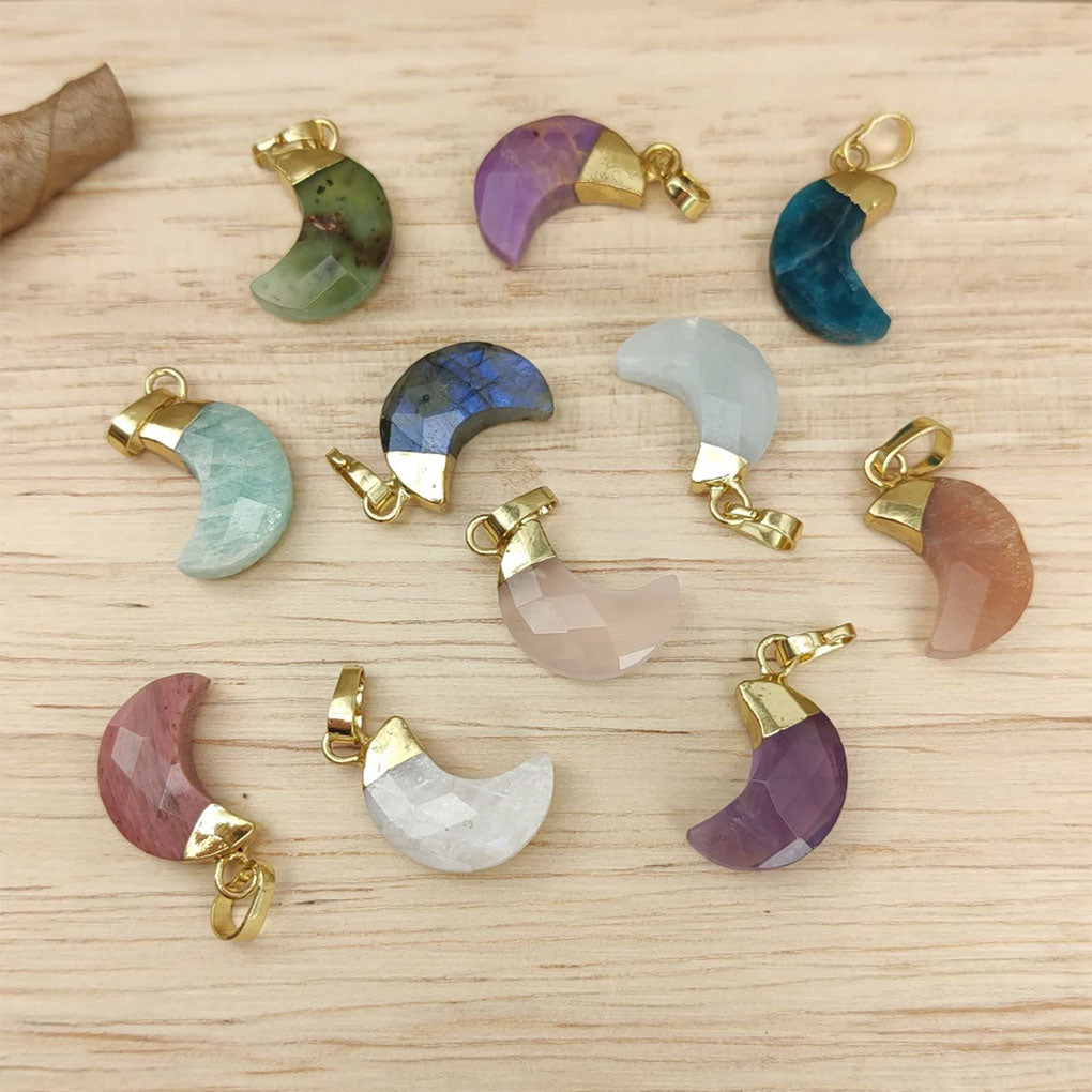 Trendy 2025 Half Moon Shape 8mm Crafted By Hand 925 Sterling Silver Pendant Jewelry Multi Color Gemstone Pendant Bezel Setting For Anniversary Gift's Women or Men Jewelry For Her